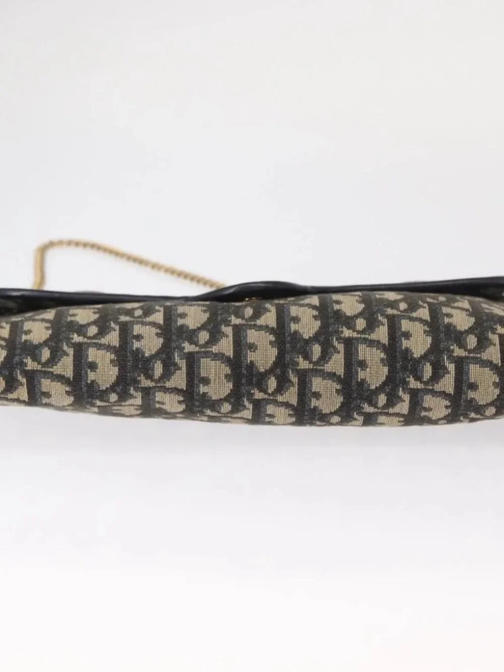 Christian Dior Trotter Canvas Chain Shoulder Bag Navy Gold Auth - Picture 5 of 16